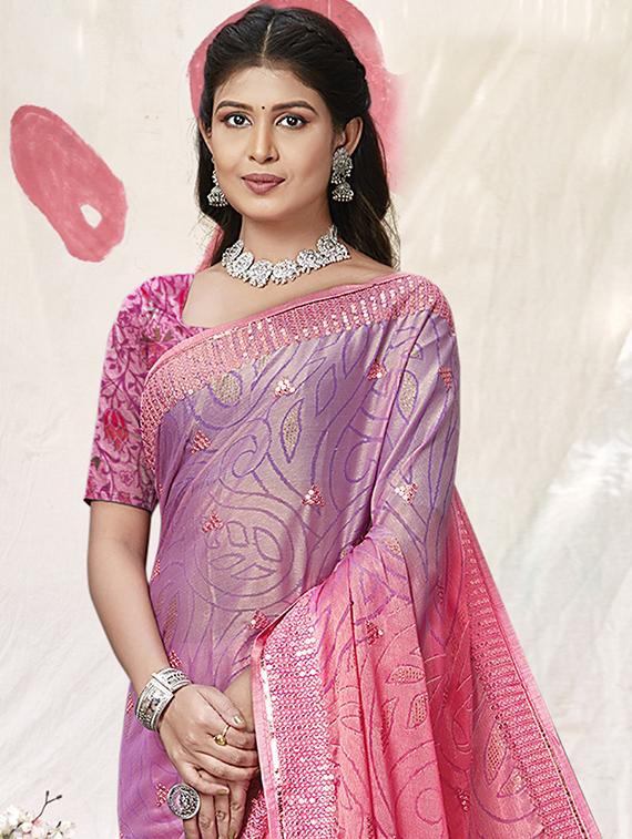 pink colored emblished saree with blouse - 20335375 - Standard Image - 1