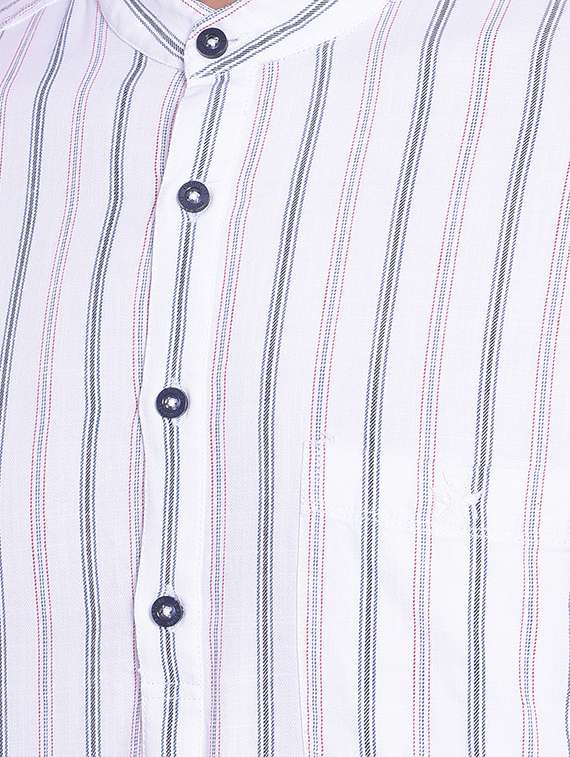 men white stripes cotton short kurta - 20335425 - Standard Image - 4