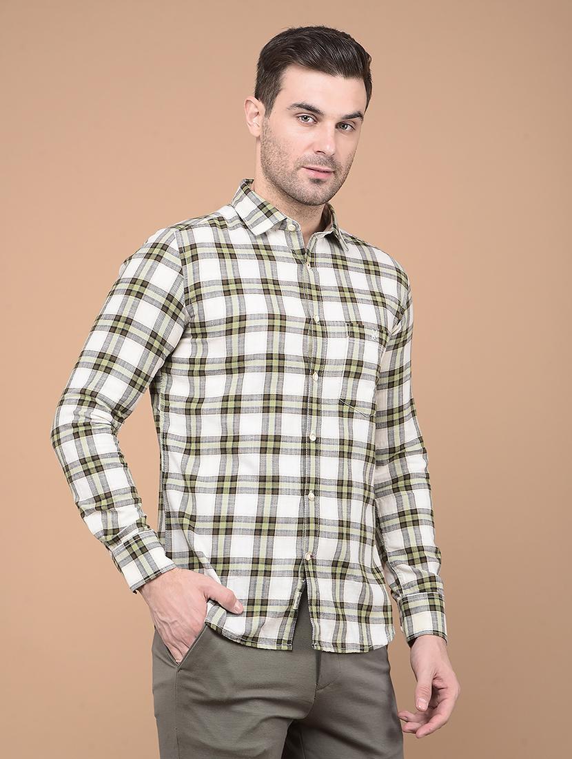 men white checks cotton short kurta - 20335426 - Standard Image - 1