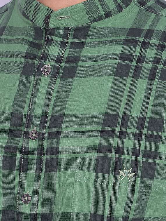 men green checks cotton short kurta - 20335428 -  Standard Image - 4