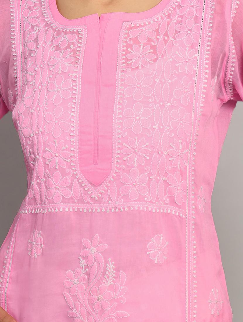 pink chikankari embroidered short kurti - 20335476 - Standard Image - 4