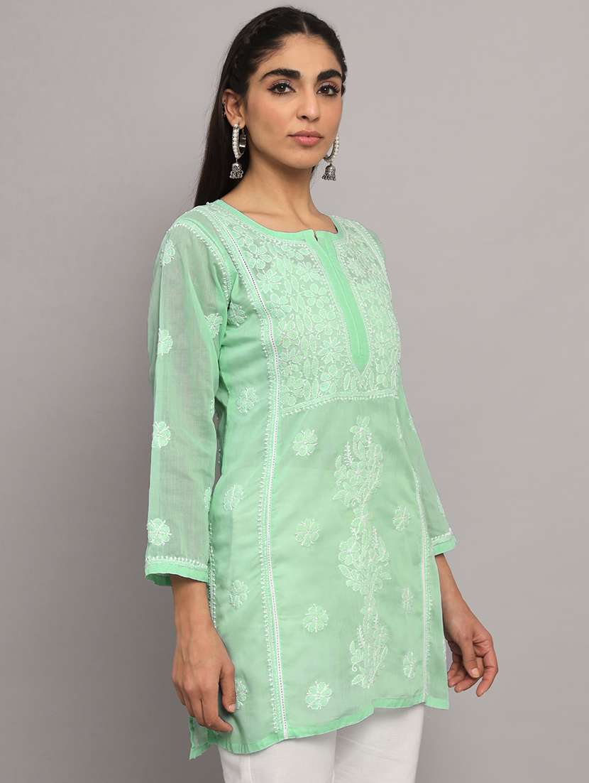 neon chikankari embroidered short kurti - 20335480 -  Standard Image - 1