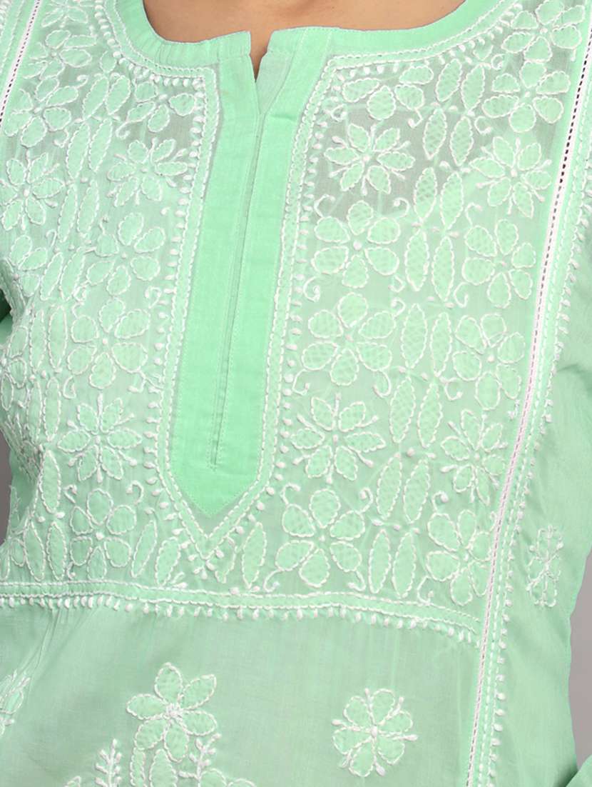 neon chikankari embroidered short kurti - 20335480 -  Standard Image - 4