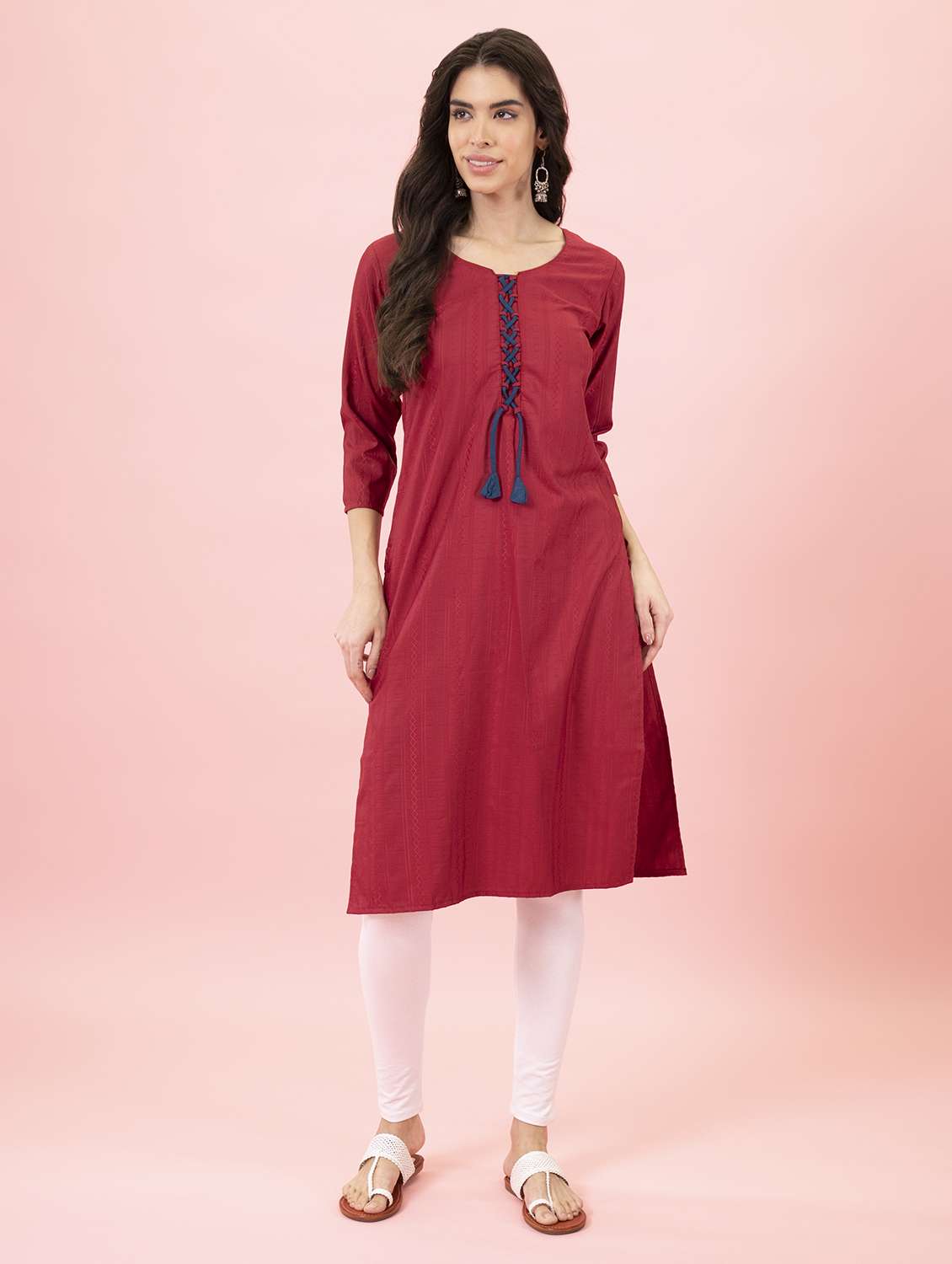 maroon colored straight kurta