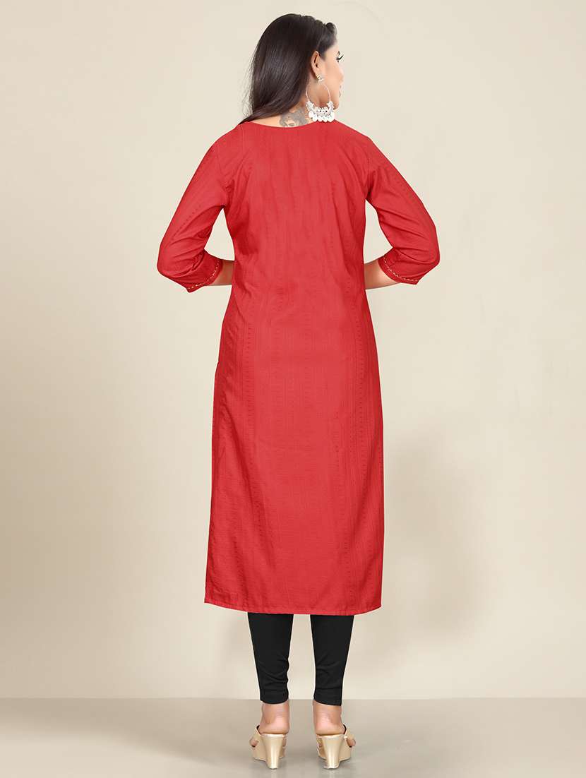 red colored straight kurta - 20335700 - Standard Image - 1
