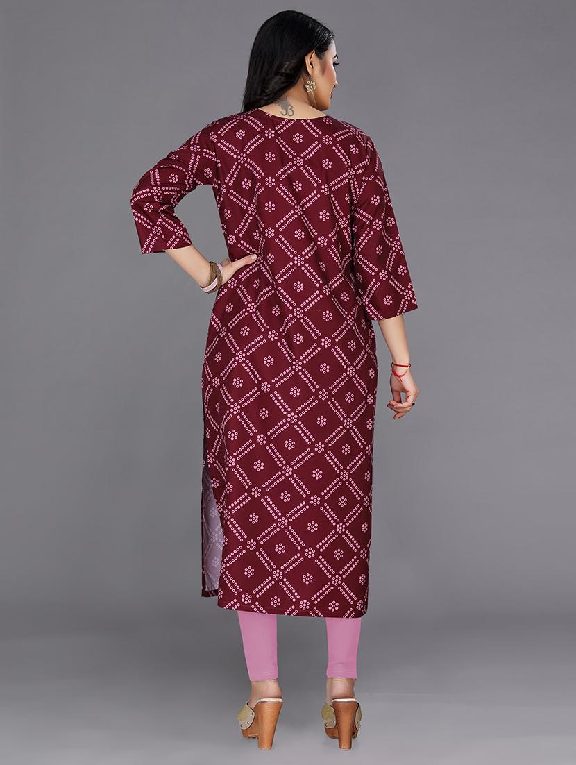 maroon colored straight kurta - 20335710 - Standard Image - 1