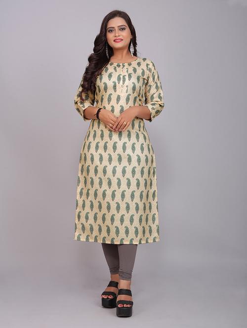 beige colored straight kurta - 20335734 - Standard Image - 0