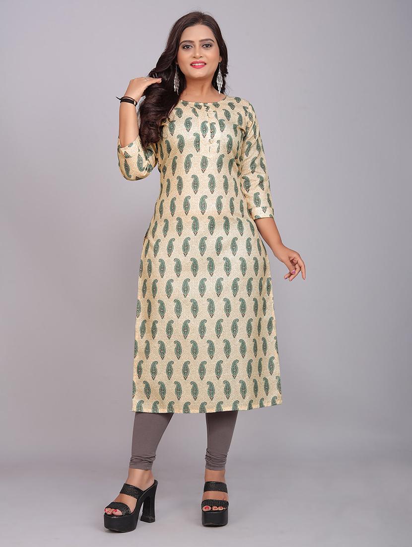 beige colored straight kurta - 20335734 - Standard Image - 1