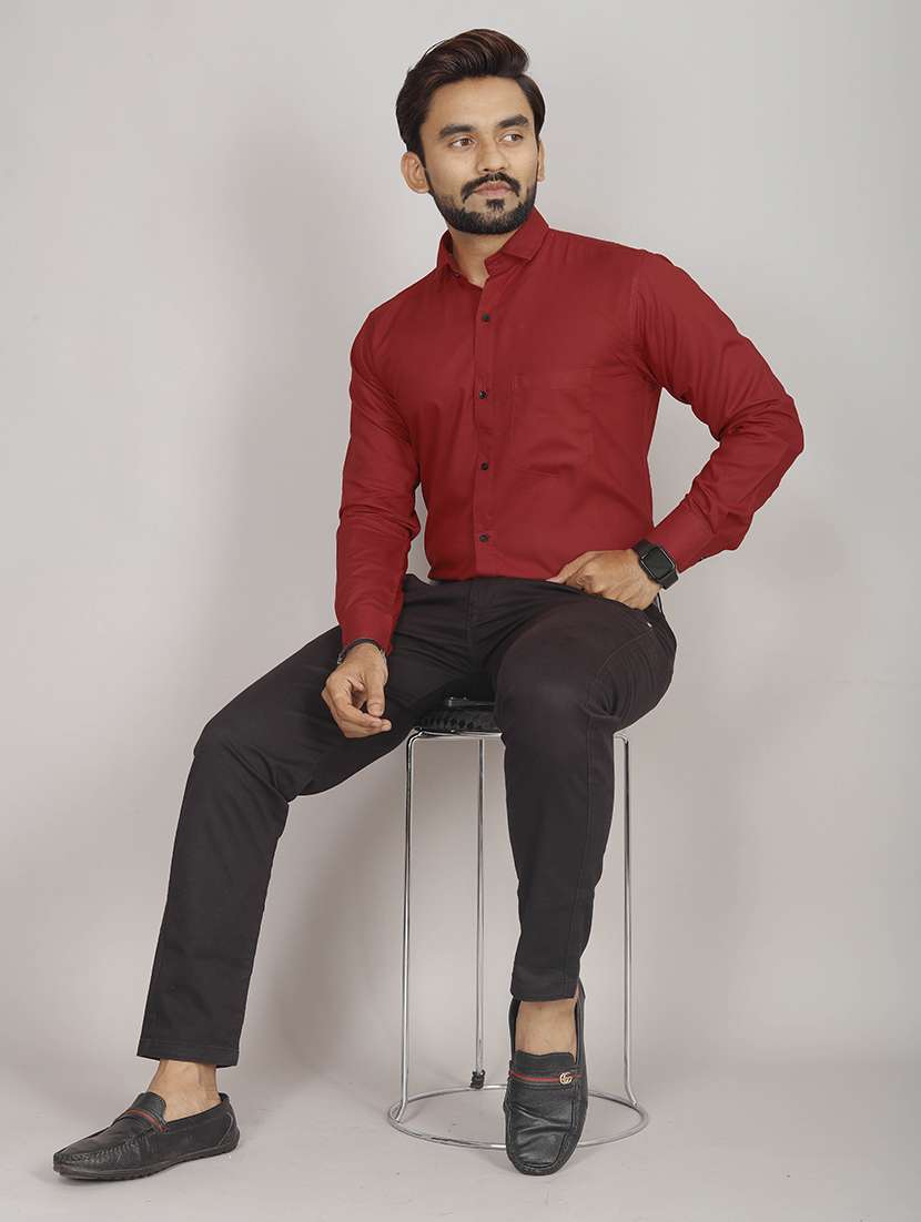 Buy online Men Solid Long Sleeve Casual Shirt from shirts for Men