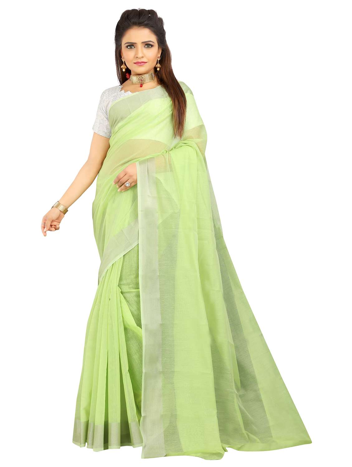 women's bordered royal blue colored saree with blouse