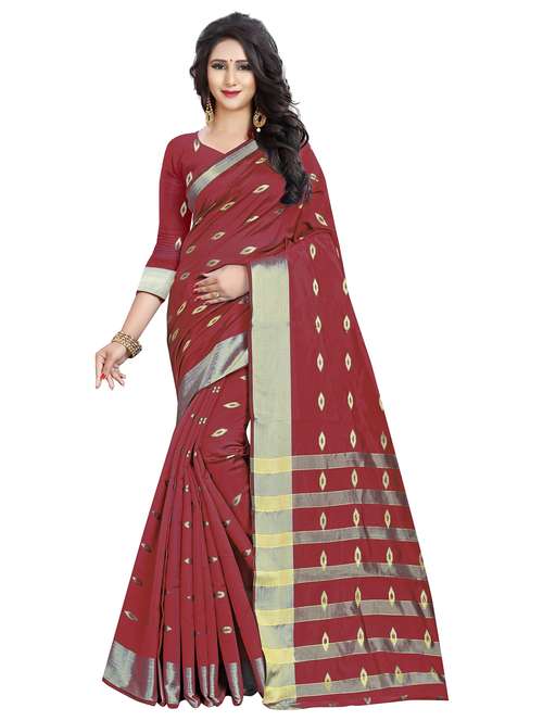 maroon colored chanderi  saree with blouse