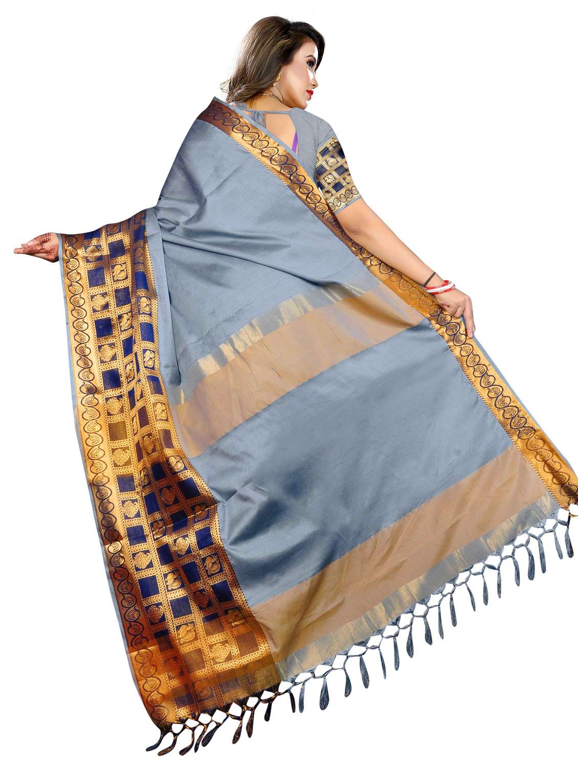 women solid with bordered saree with blouse - 20336220 -  Standard Image - 1