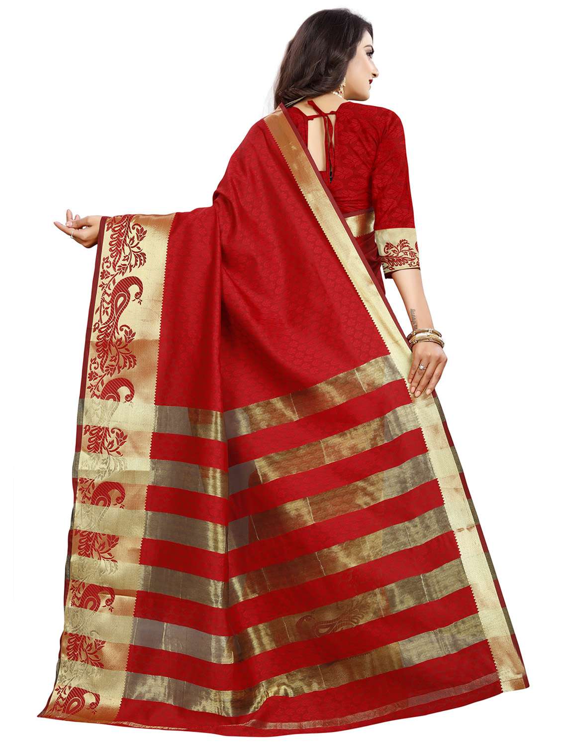 women's self design red colored saree with blouse - 20336232 -  Standard Image - 1