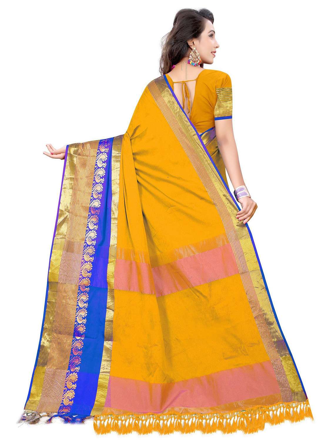 women's bordered yellow colored saree with blouse - 20336273 -  Standard Image - 1