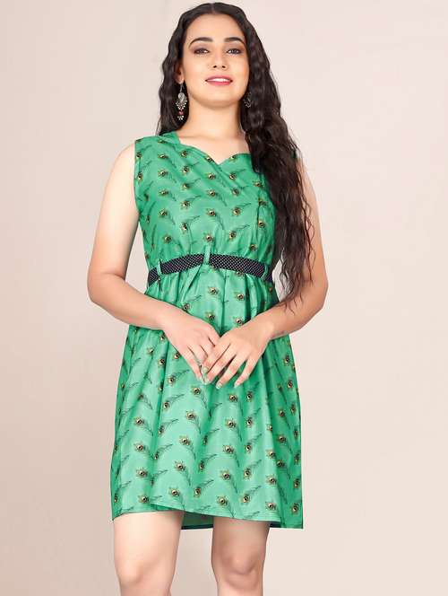 green sweetheart neck belted dress - 20336302 - Standard Image - 0