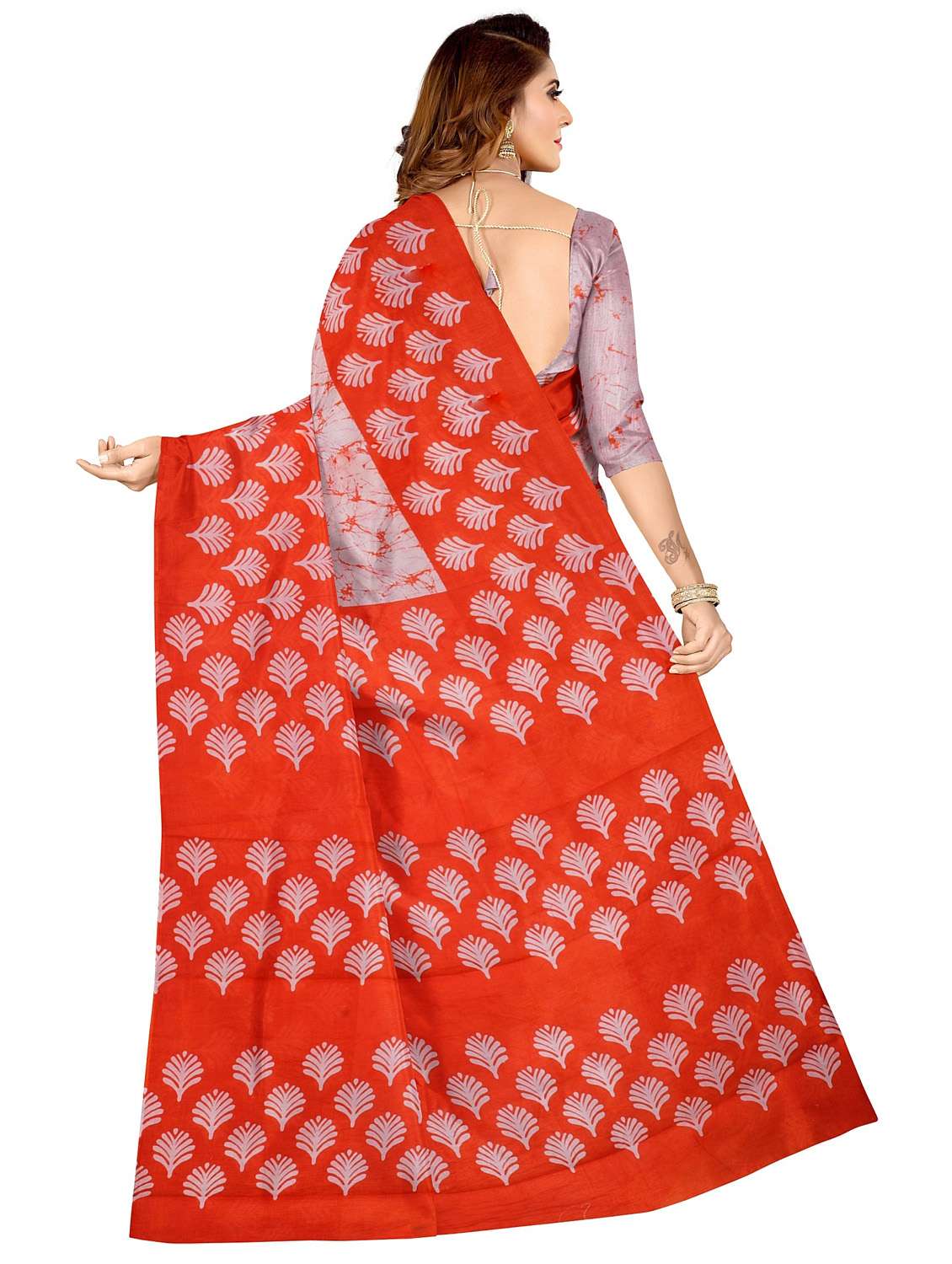 women's printed orange colored saree with blouse - 20336367 - Standard Image - 1