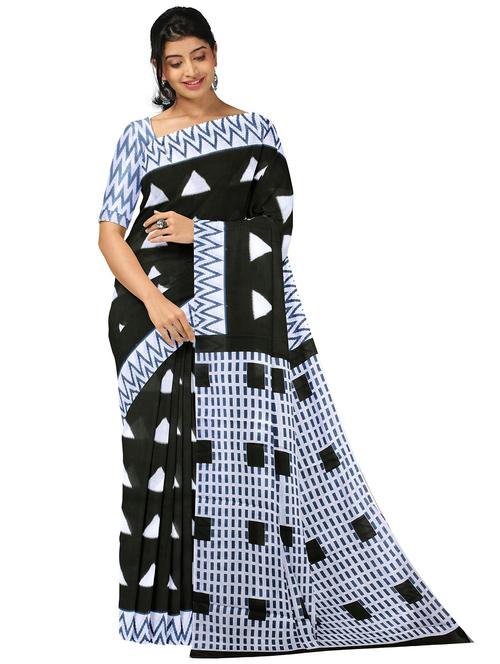 women's geometric black colored saree with blouse - 20336645 -  Standard Image - 0