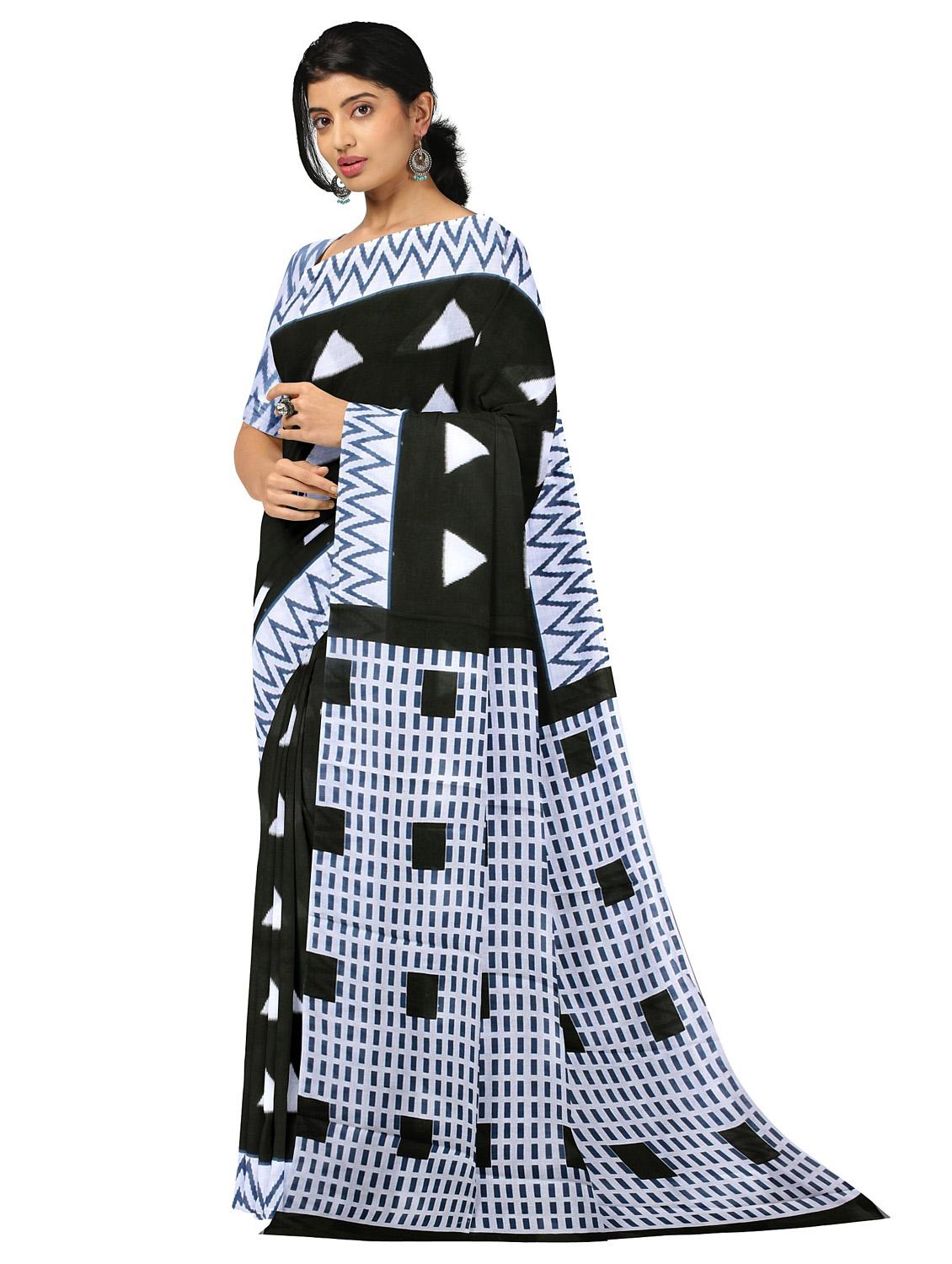 women's geometric black colored saree with blouse - 20336645 - Standard Image - 1