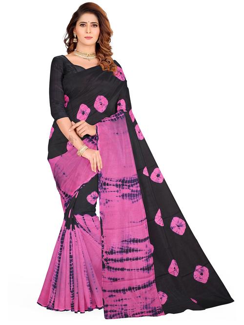 women's tie & dye black colored saree with blouse - 20336685 -  Standard Image - 0