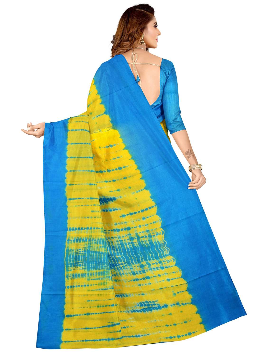 women's shibori yellow colored saree with blouse - 20336693 -  Standard Image - 1