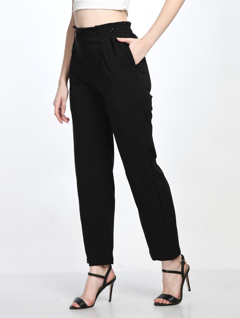 black lycra blend pleated trouser - 20340886 -  Standard Image - 1