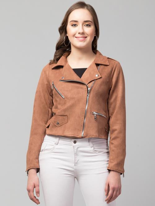 women brown faux leather summer jacket - 20340897 -  Standard Image - 0