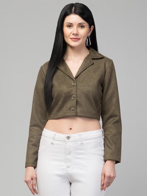 women solid faux leather summer jacket - 20340915 - Standard Image - 0