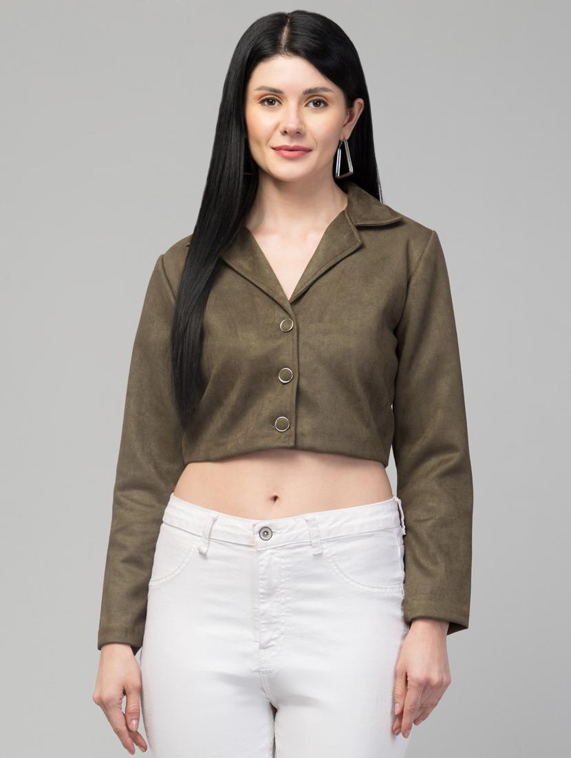 women solid faux leather summer jacket - 20340915 - Zoom Image - 0