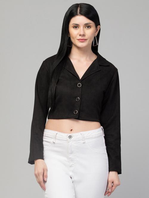 women solid faux leather summer jacket - 20340920 - Standard Image - 0