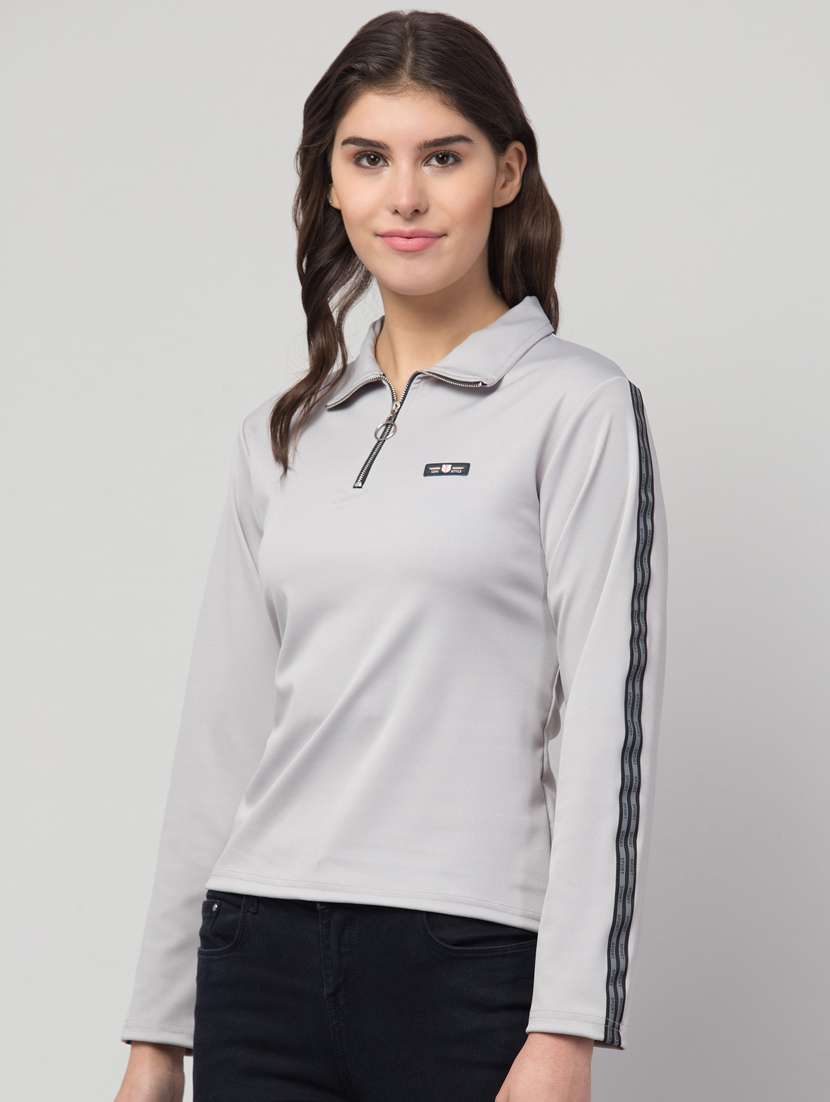 women grey cotton blend regular top - 20340963 - Standard Image - 1