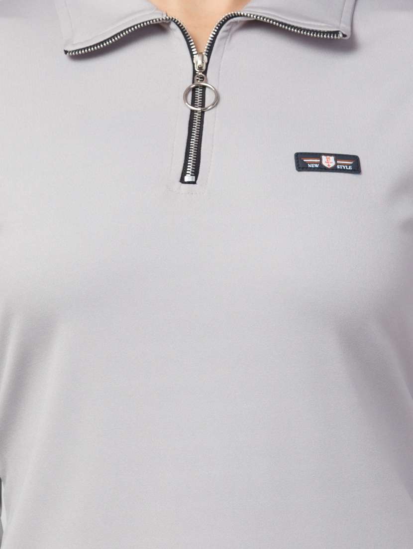 women grey cotton blend regular top - 20340963 - Standard Image - 4