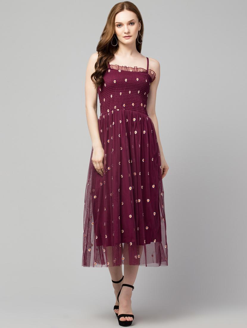 purple solid with worl shoulder strap dress - 20341057 - Zoom Image - 0