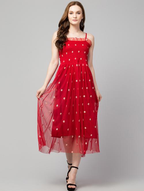 red solid with work shoulder strap dress - 20341058 -  Standard Image - 0
