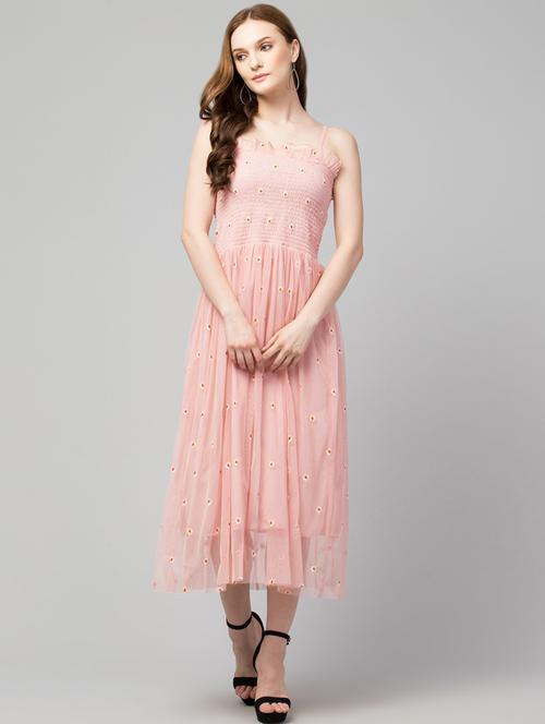pink solid with worl shoulder strap dress - 20341060 - Standard Image - 0