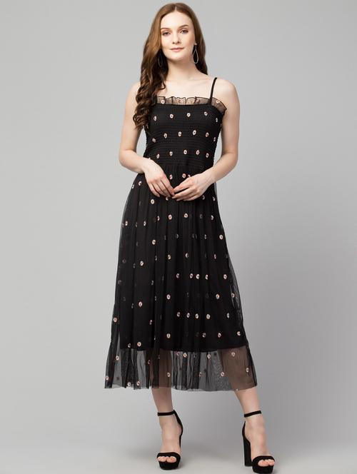 black solid with worl shoulder strap dress - 20341063 -  Standard Image - 0