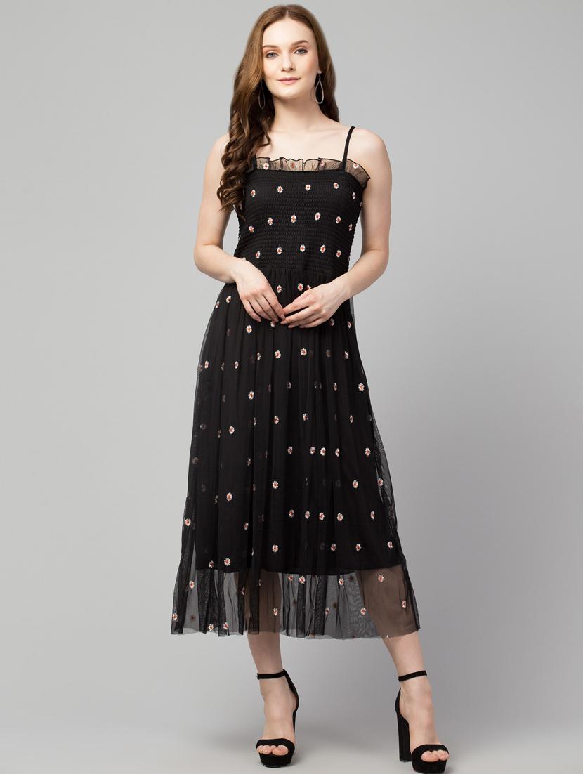black solid with worl shoulder strap dress - 20341063 -  Zoom Image - 0