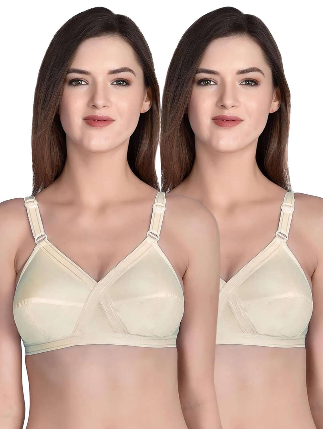 pack of 2 beige solid minimizer bra