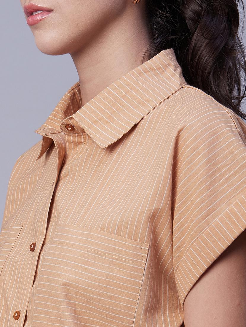 orange striped shirt collar top - 20342322 - Standard Image - 4