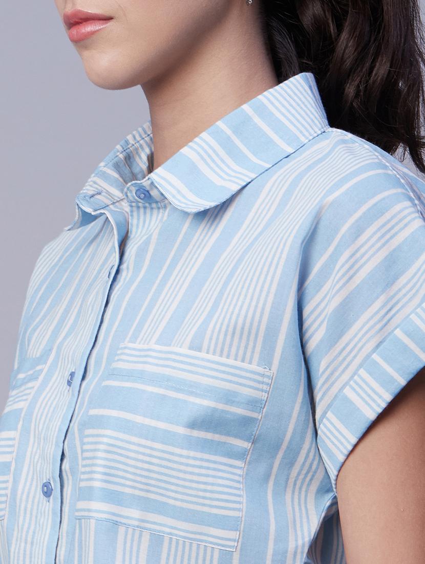 light blue striped shirt collar top - 20342325 - Standard Image - 4