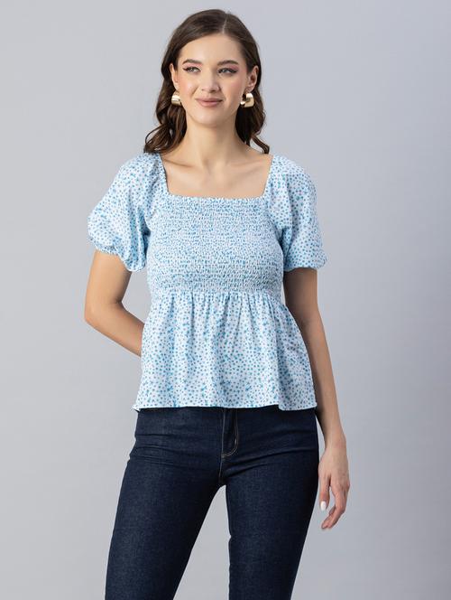 blue floral print peplum top - 20342329 - Standard Image - 0