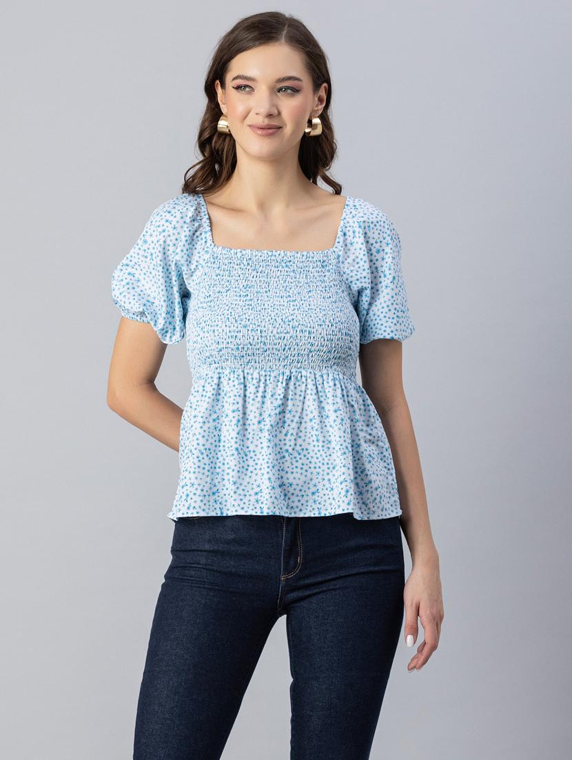 blue floral print peplum top - 20342329 - Zoom Image - 0