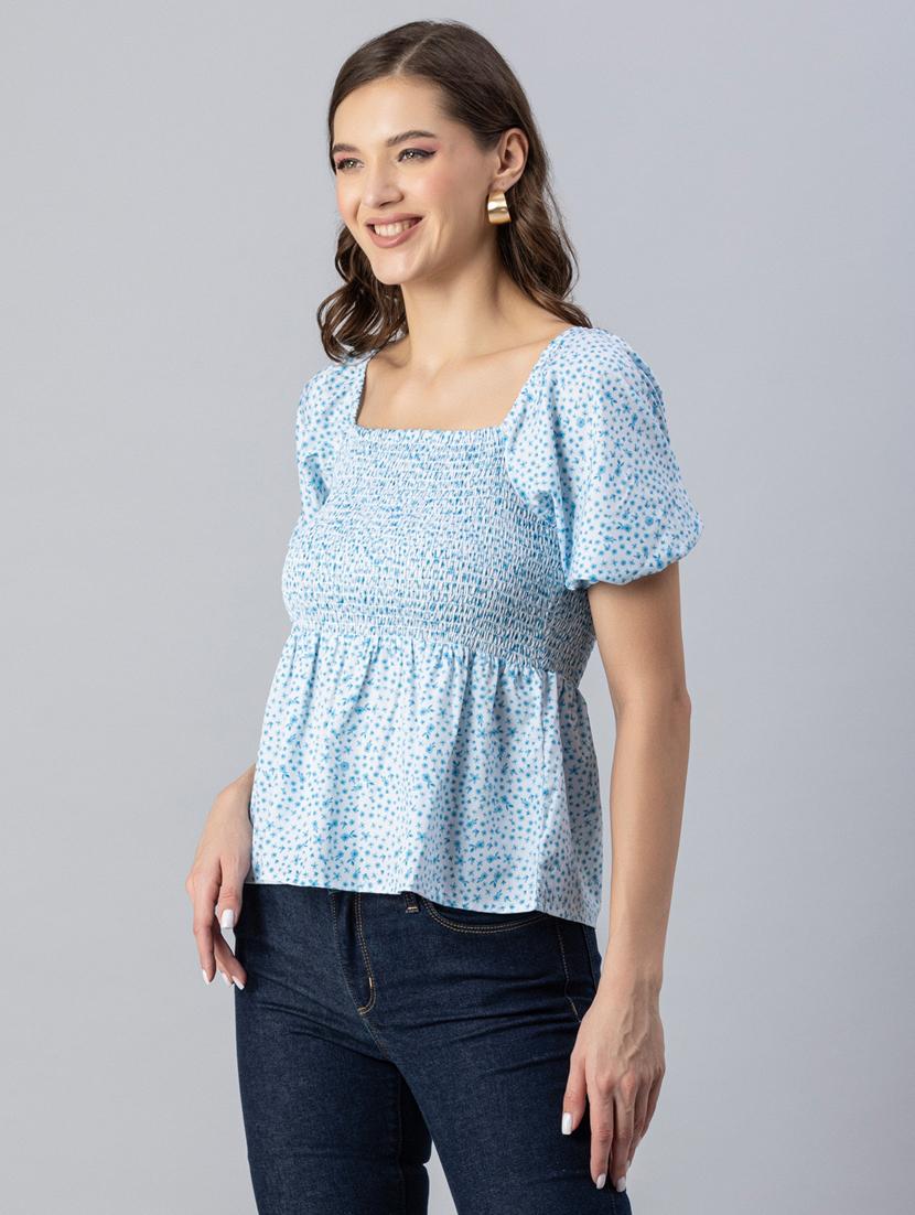 blue floral print peplum top - 20342329 -  Standard Image - 1