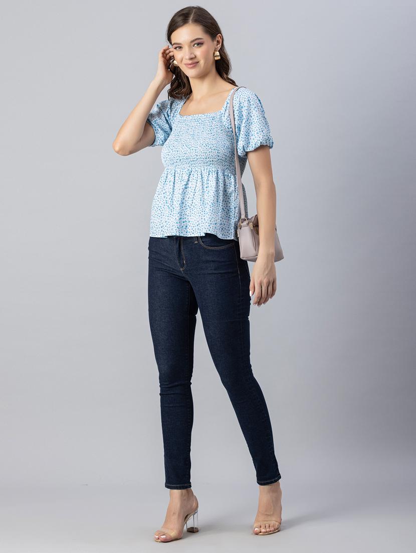 blue floral print peplum top - 20342329 - Standard Image - 4