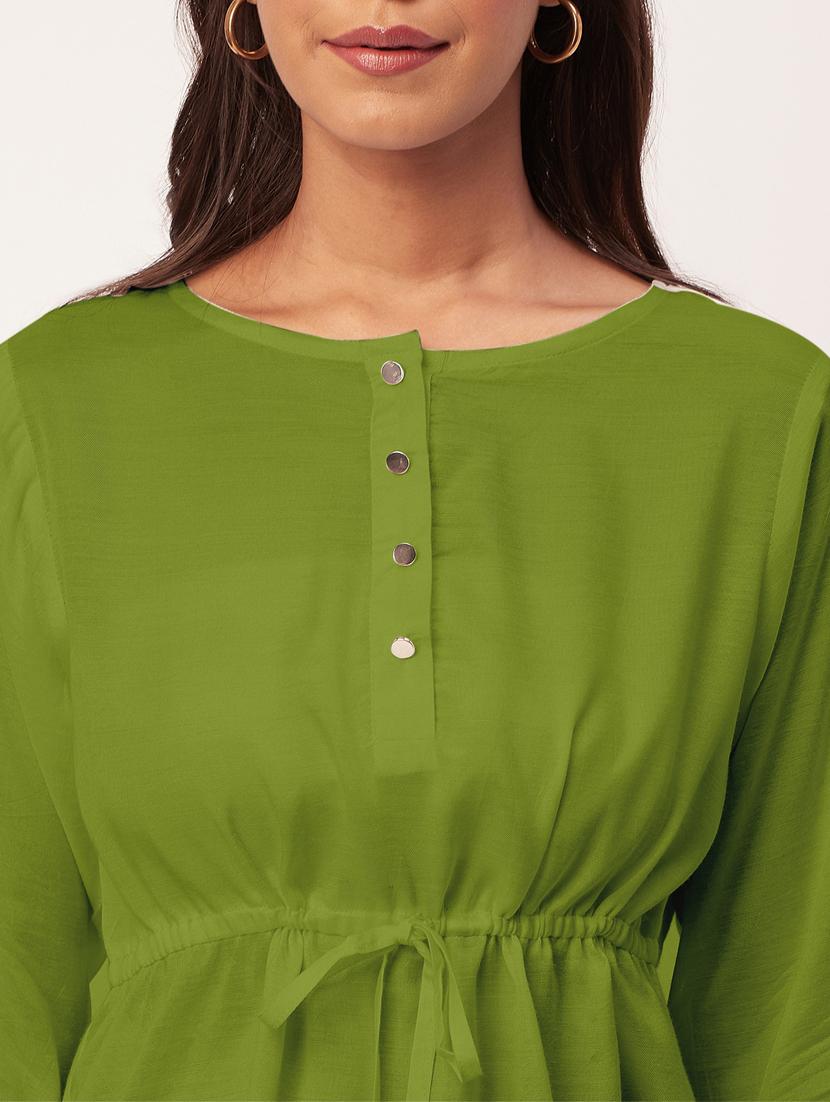 green solid round neck regular top - 20342332 - Standard Image - 4