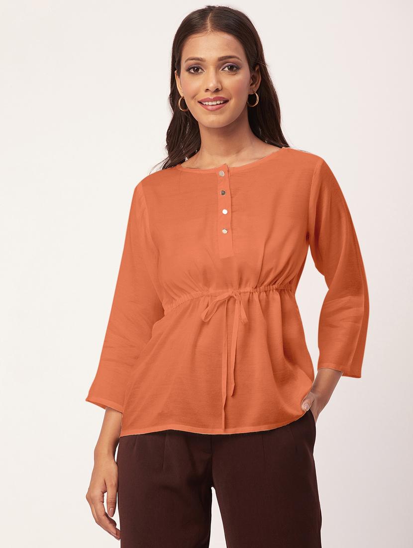 women orange solid a-line top - 20342333 - Zoom Image - 0