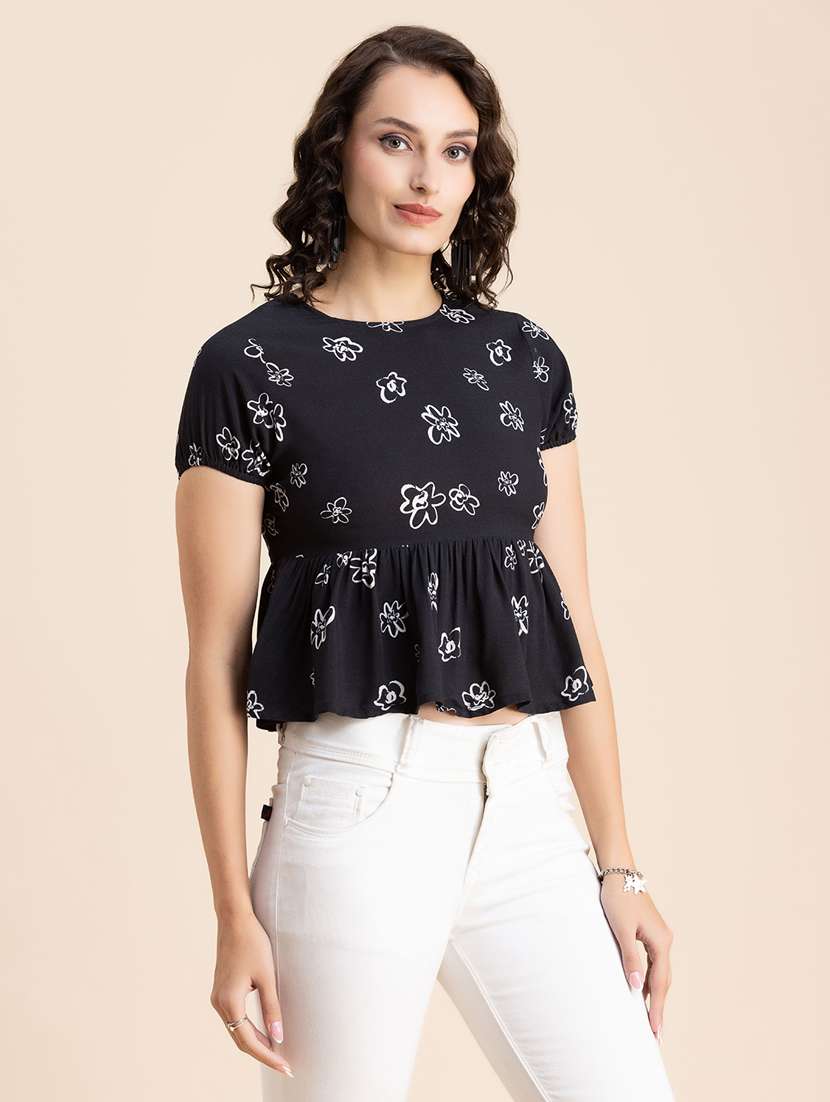 black floral peplum top - 20342363 -  Standard Image - 1