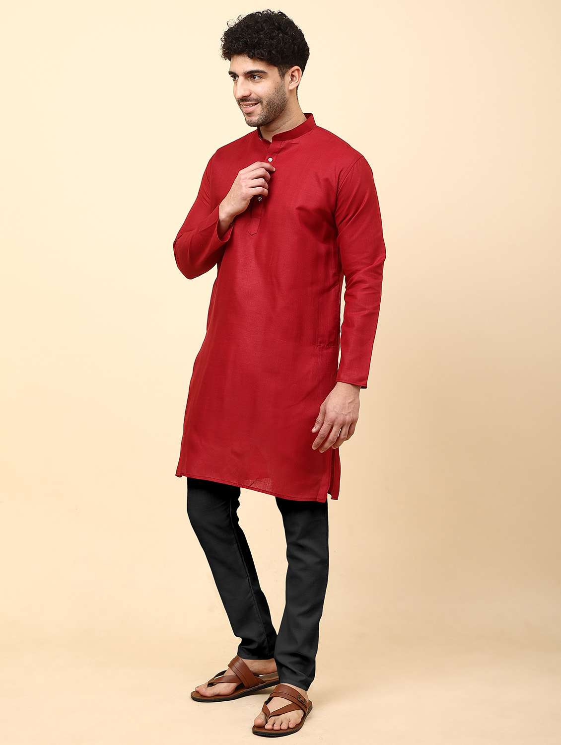 men maroon solids kurta pyjama sets - 20342389 -  Standard Image - 1