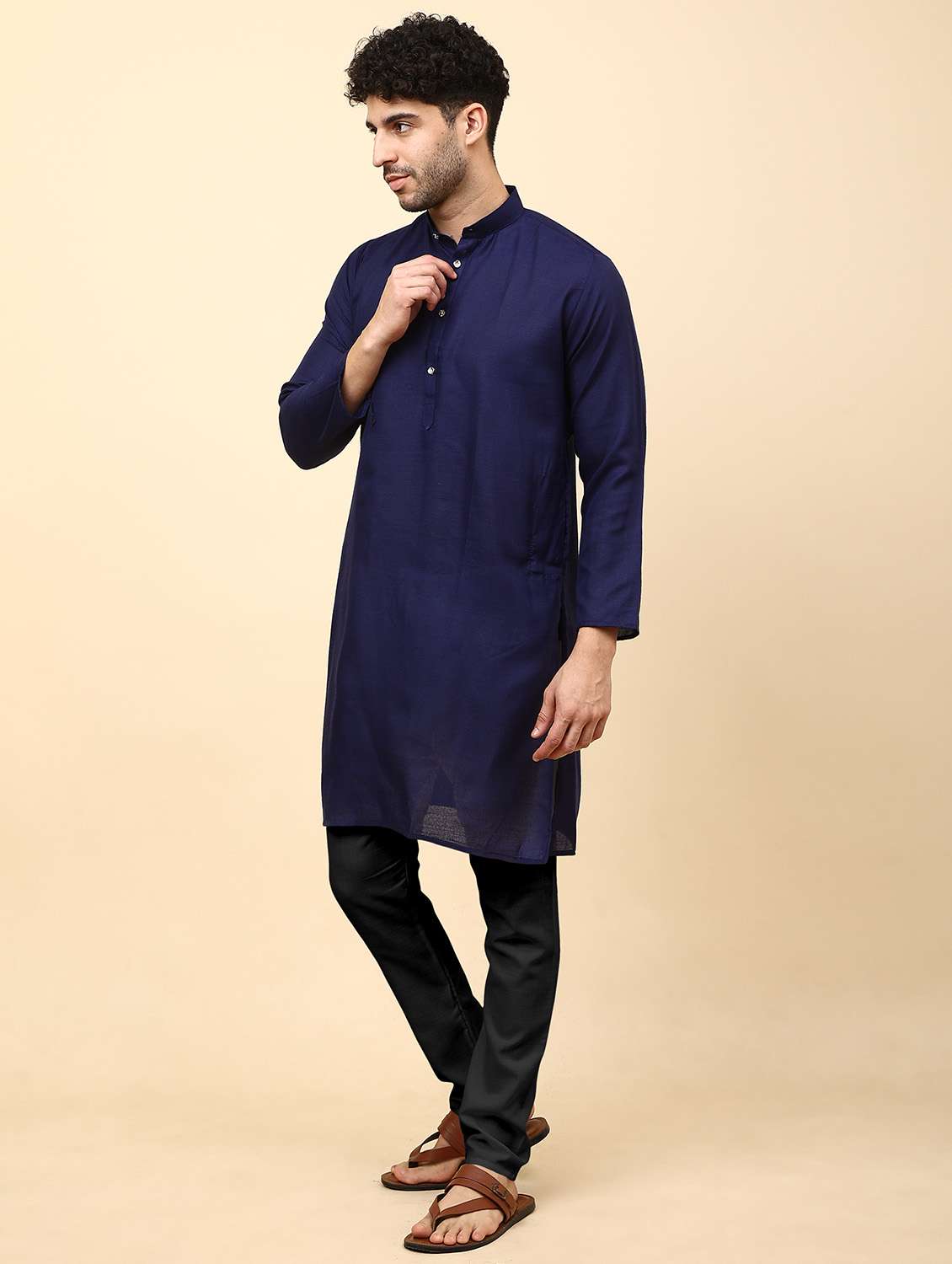 men navy blue solids kurta pyjama sets - 20342391 -  Standard Image - 1