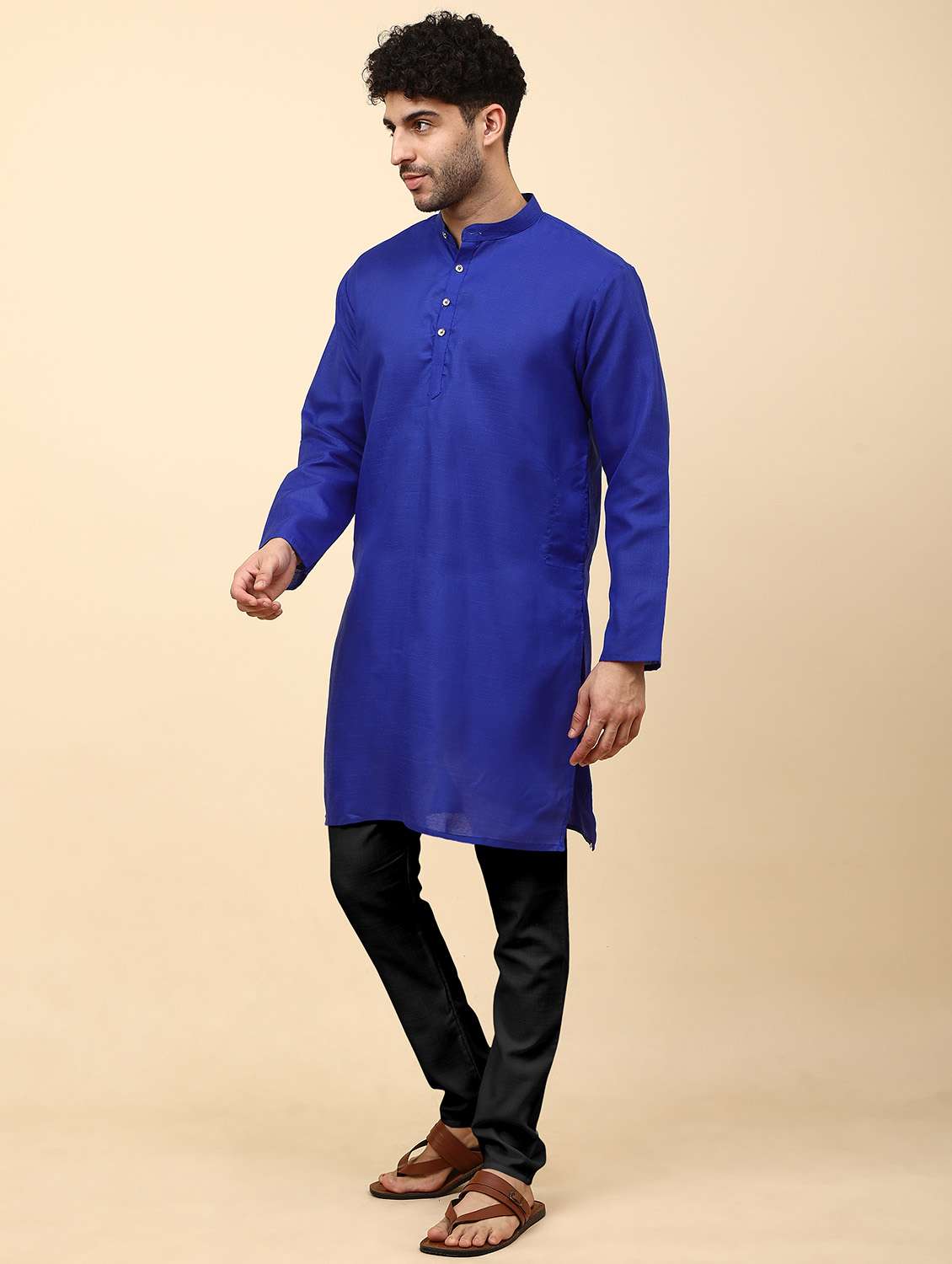 men blue solids kurta pyjama sets - 20342394 -  Standard Image - 1
