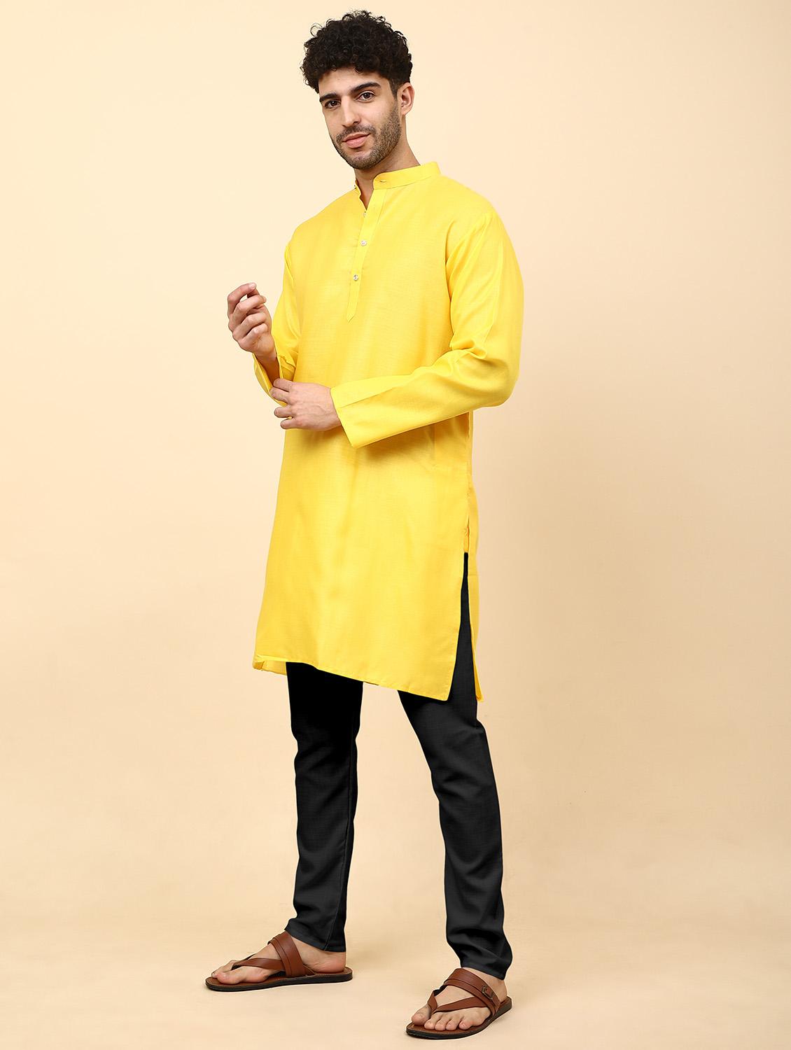 men yellow solids kurta pyjama sets - 20342397 - Standard Image - 1